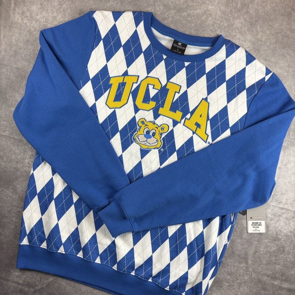 California UCLA‎ Bruins Sweater Mens L Blue Argyle Crew Neck Sweatshirt Rare NEW